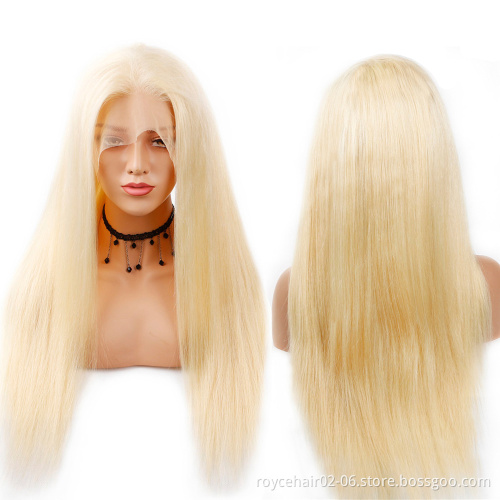 Wholesale Thick 100% Raw Brazilian Blonde Hair Cuticle Aligned Natural 613 Human Hair 13x4 Transparent Swiss Lace Front Wig